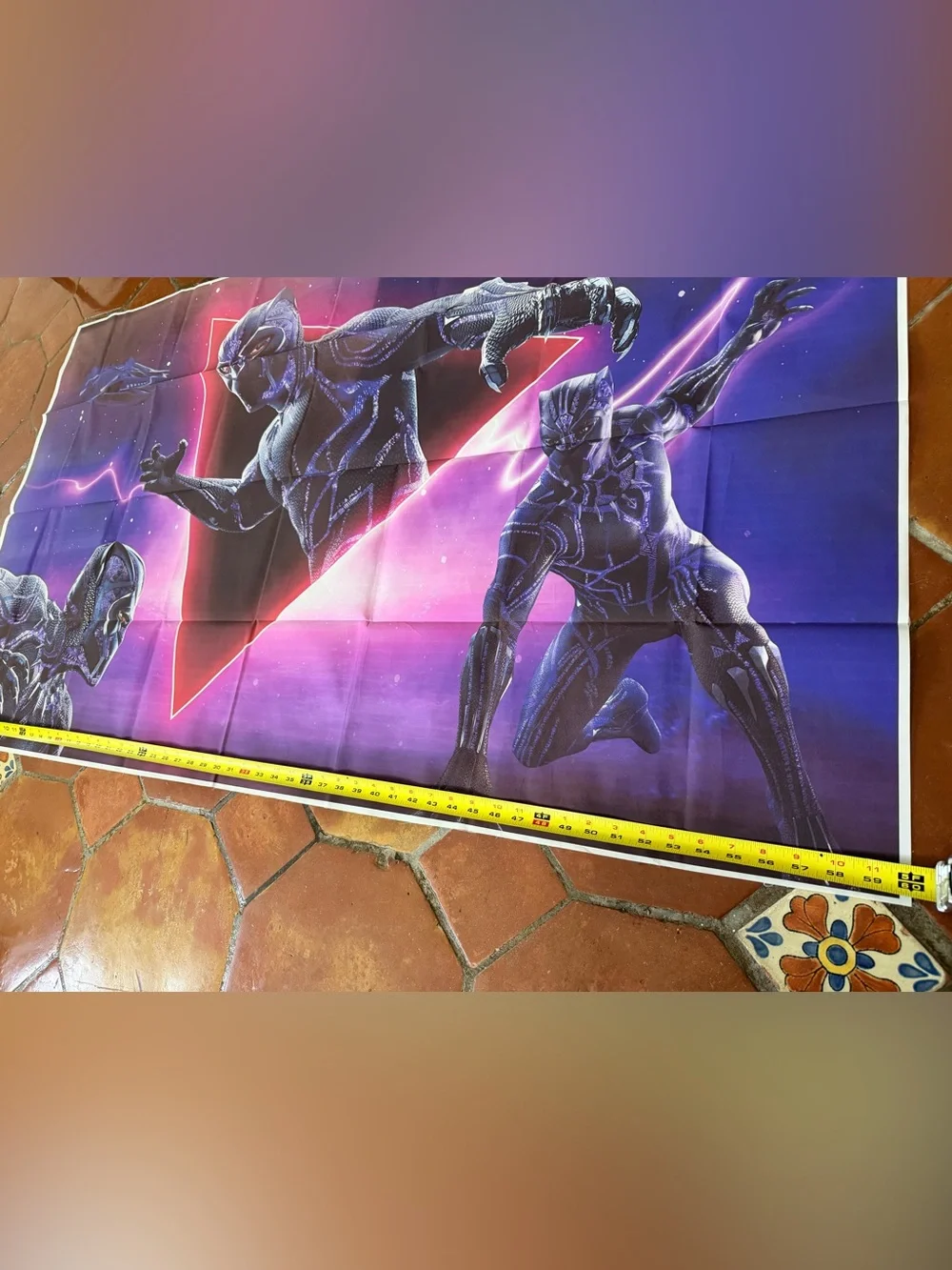 Black Panther Graphic Wall Tapestry - Purple and Pink Sci‑Fi Design 60” X 35”